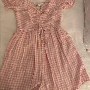 Pink Gingham Romper Dress